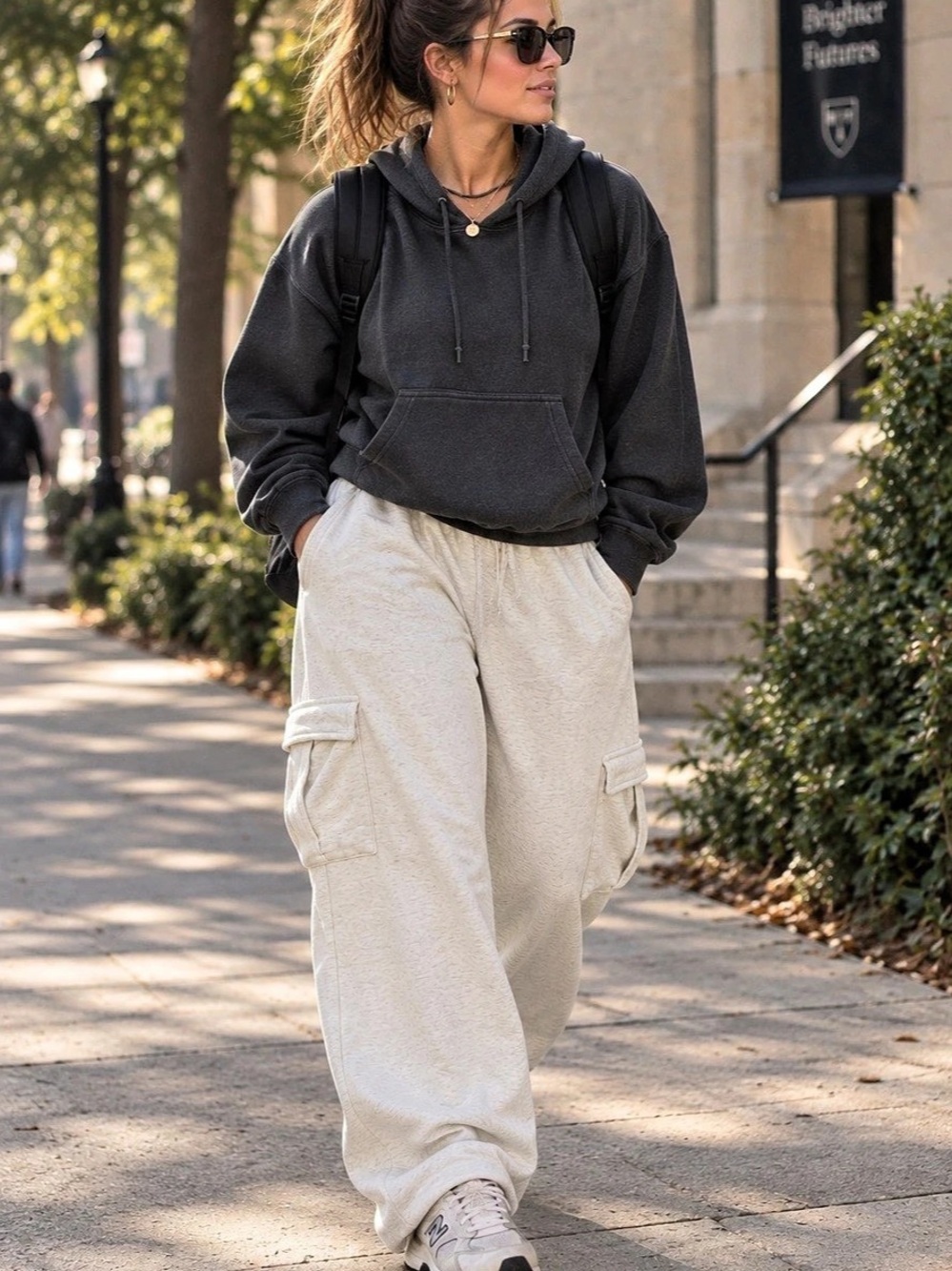 Fabletics Cozy Fleece Wide Leg Cargo Sweatpant Cream